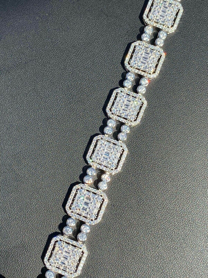 HarlemBling Mens Real Solid 925 Silver Iced Baguette Tennis Bracelet Flooded Out 16mm