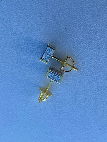 HarlemBling Mens Real Solid 925 Silver Iced CZ Hip Hop Earrings Studs Small 1/4 Gold Plated