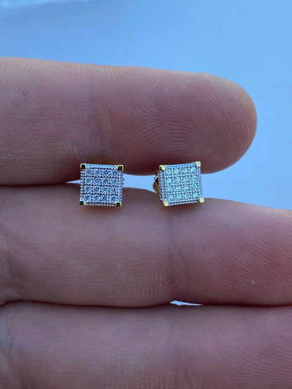 HarlemBling Mens Real Solid 925 Silver Iced CZ Hip Hop Earrings Studs Small 1/4 Gold Plated