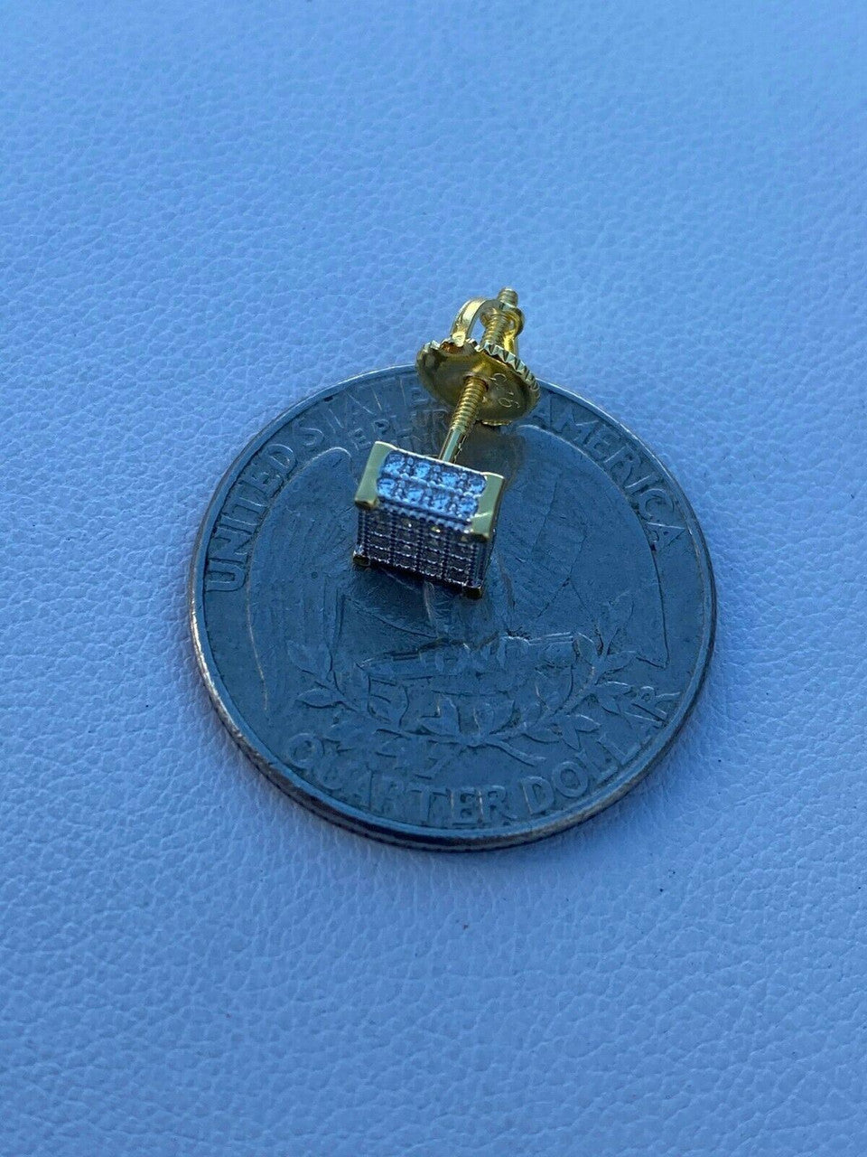 HarlemBling Mens Real Solid 925 Silver Iced CZ Hip Hop Earrings Studs Small 1/4 Gold Plated