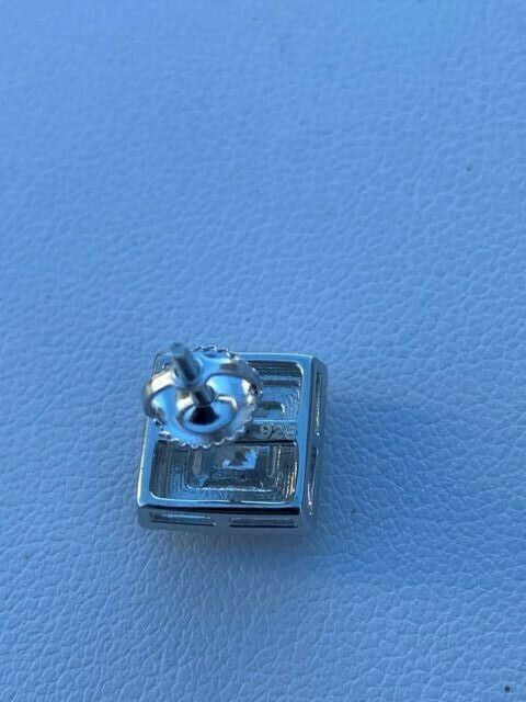 HarlemBling Mens Real Solid 925 Silver Iced CZ Hip Hop Earrings Studs Square Baguette Kite