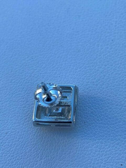 HarlemBling Mens Real Solid 925 Silver Iced CZ Hip Hop Earrings Studs Square Baguette Kite