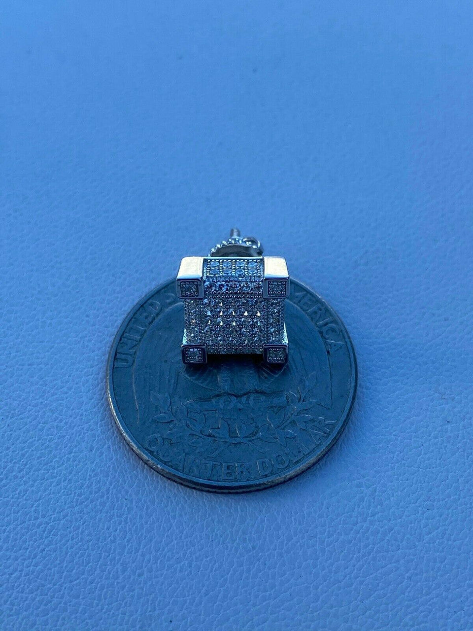 HarlemBling Mens Real Solid 925 Silver Iced Diamond Hip Hop Earrings Studs Screw Back Cube