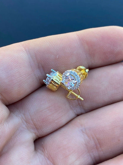 HarlemBling Mens Real Solid 925 Silver Iced Diamond Hip Hop Earrings Studs Small Gold Plated