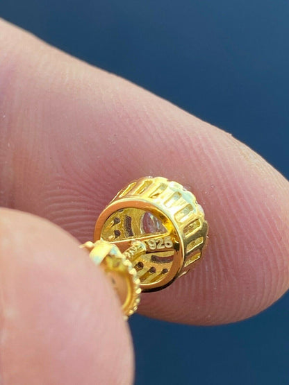 HarlemBling Mens Real Solid 925 Silver Iced Diamond Hip Hop Earrings Studs Small Gold Plated