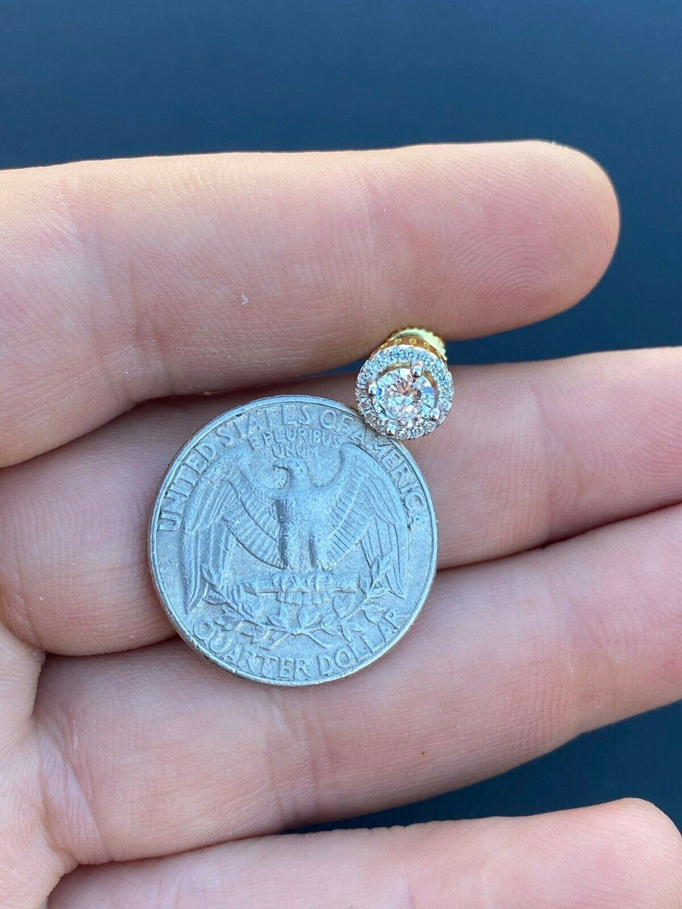 HarlemBling Mens Real Solid 925 Silver Iced Diamond Hip Hop Earrings Studs Small Gold Plated