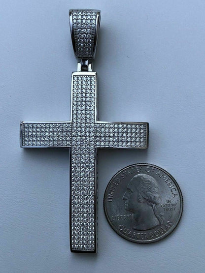 HarlemBling Mens Real Solid 925 Silver Large Iced Cross 3ct Diamonds 2x1.5 Hip Hop Pendant