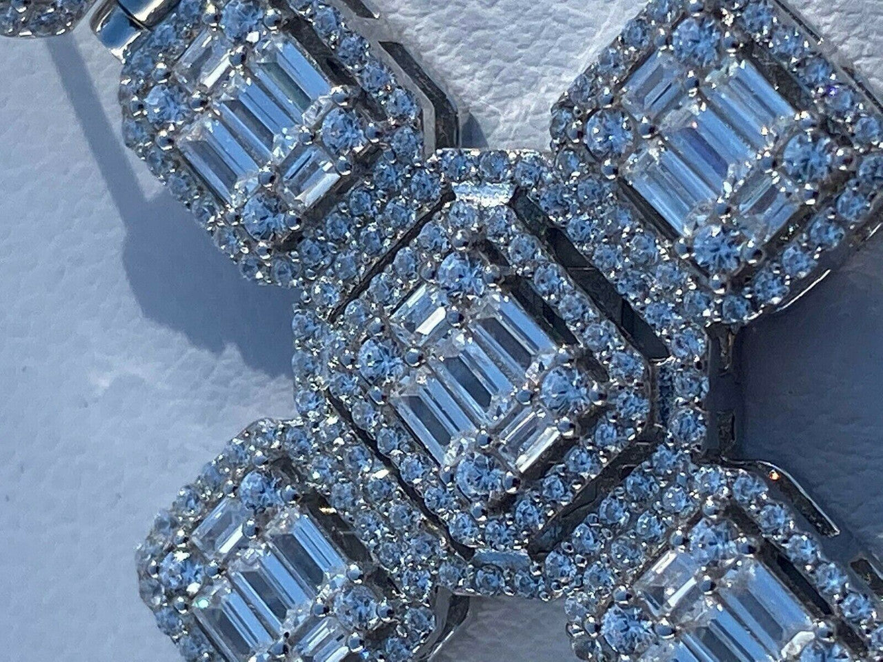 HarlemBling Mens Real Solid 925 Silver Mens Large Iced Baguette Diamond Cross Necklace 2