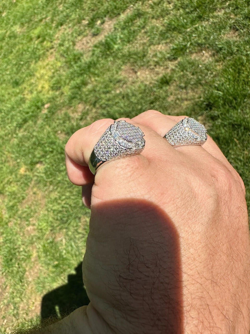 HarlemBling Men's Real Solid 925 Silver MOISSANITE Baguette Passes Tester Pinky RING Hip Hop