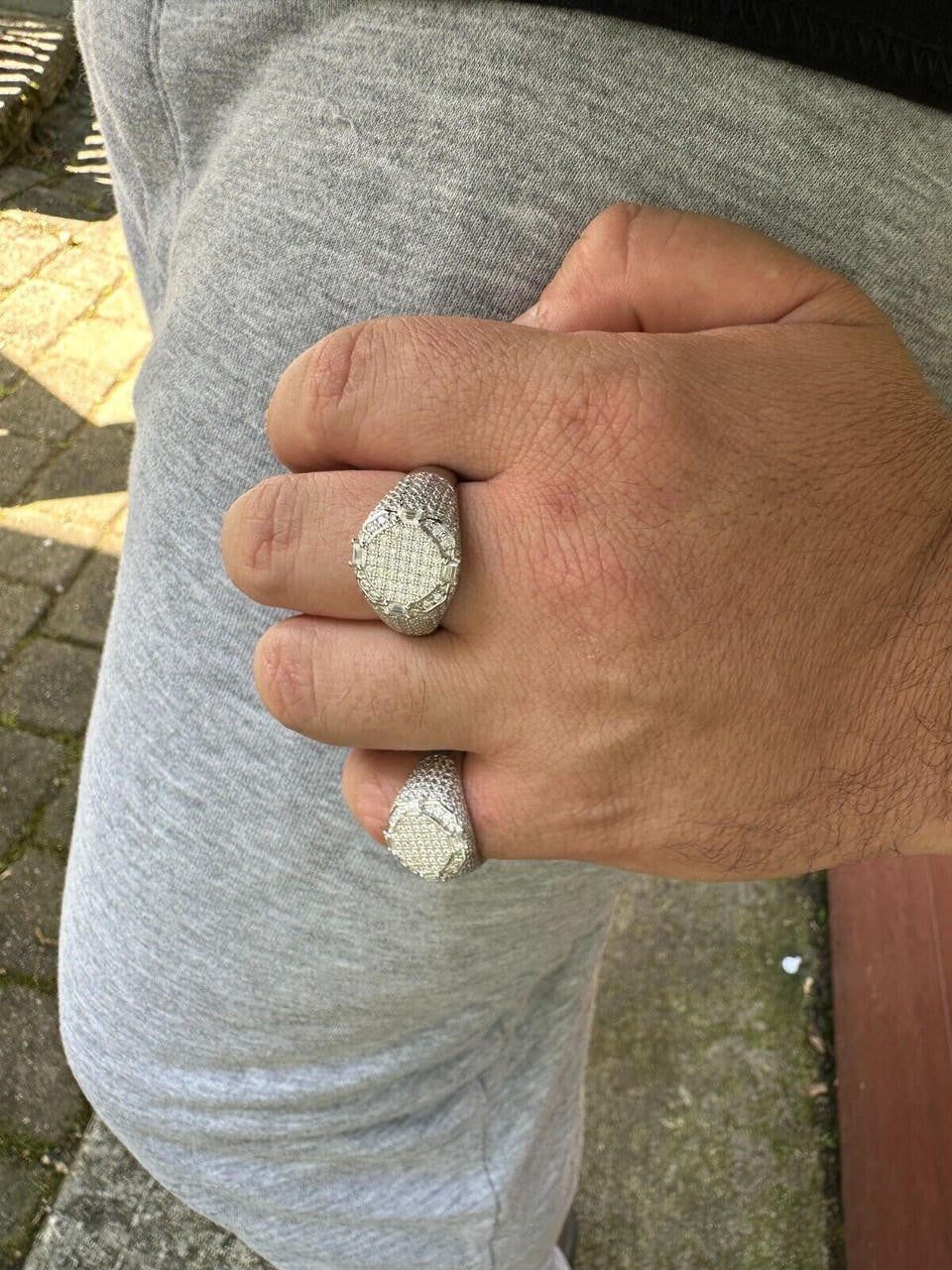 HarlemBling Men's Real Solid 925 Silver MOISSANITE Baguette Passes Tester Pinky RING Hip Hop