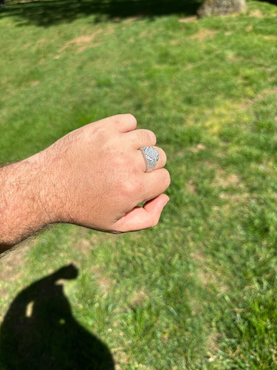 HarlemBling Men's Real Solid 925 Silver MOISSANITE Baguette Passes Tester Pinky RING Hip Hop