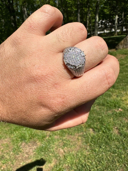 HarlemBling Men's Real Solid 925 Silver MOISSANITE Baguette Passes Tester Pinky RING Hip Hop