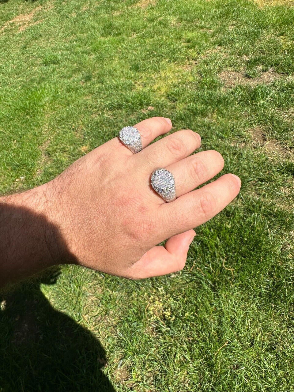 HarlemBling Men's Real Solid 925 Silver MOISSANITE Baguette Passes Tester Pinky RING Hip Hop