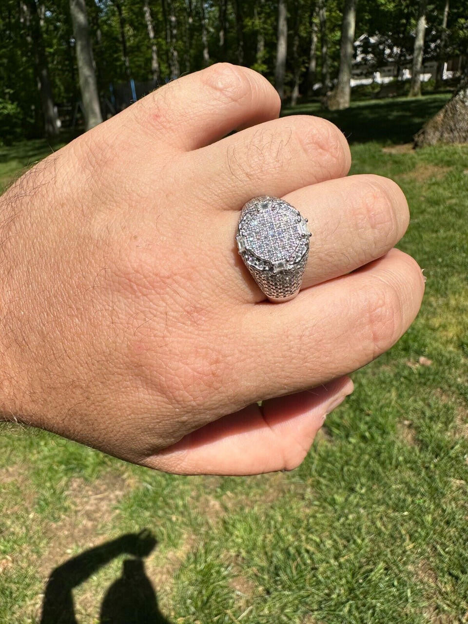 HarlemBling Men's Real Solid 925 Silver MOISSANITE Baguette Passes Tester Pinky RING Hip Hop