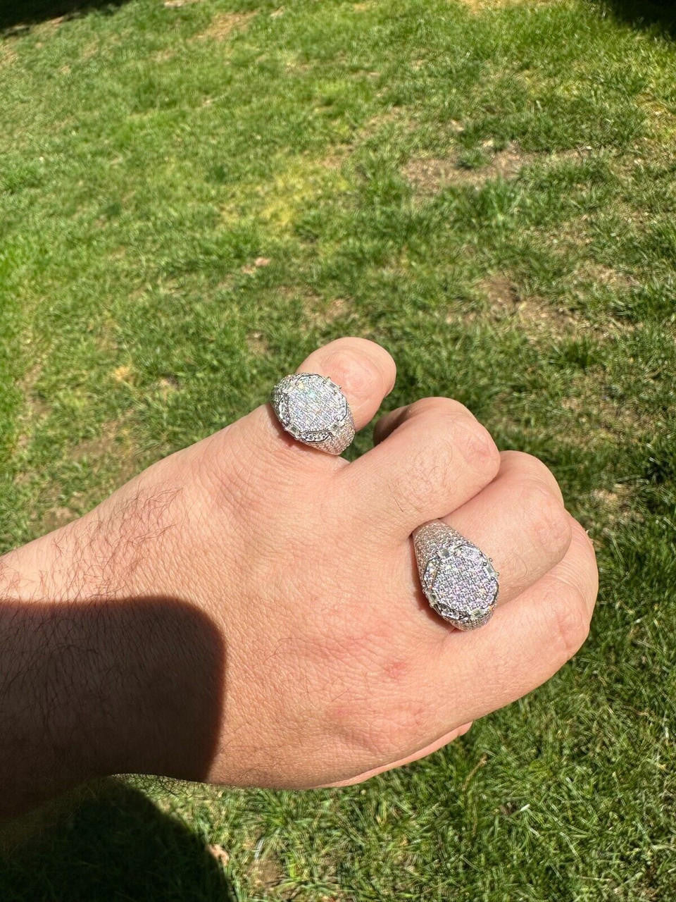 HarlemBling Men's Real Solid 925 Silver MOISSANITE Baguette Passes Tester Pinky RING Hip Hop