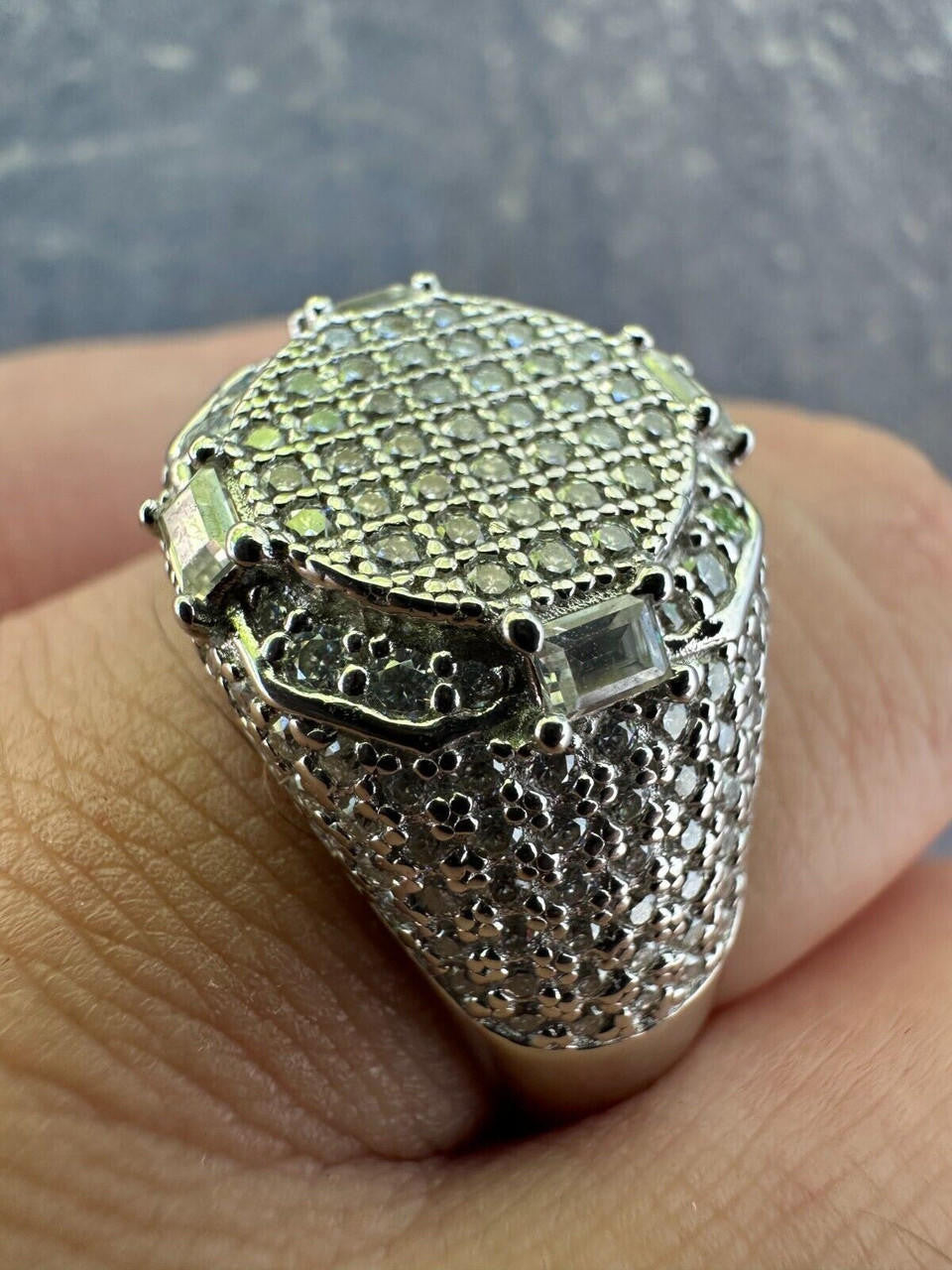 HarlemBling Men's Real Solid 925 Silver MOISSANITE Baguette Passes Tester Pinky RING Hip Hop