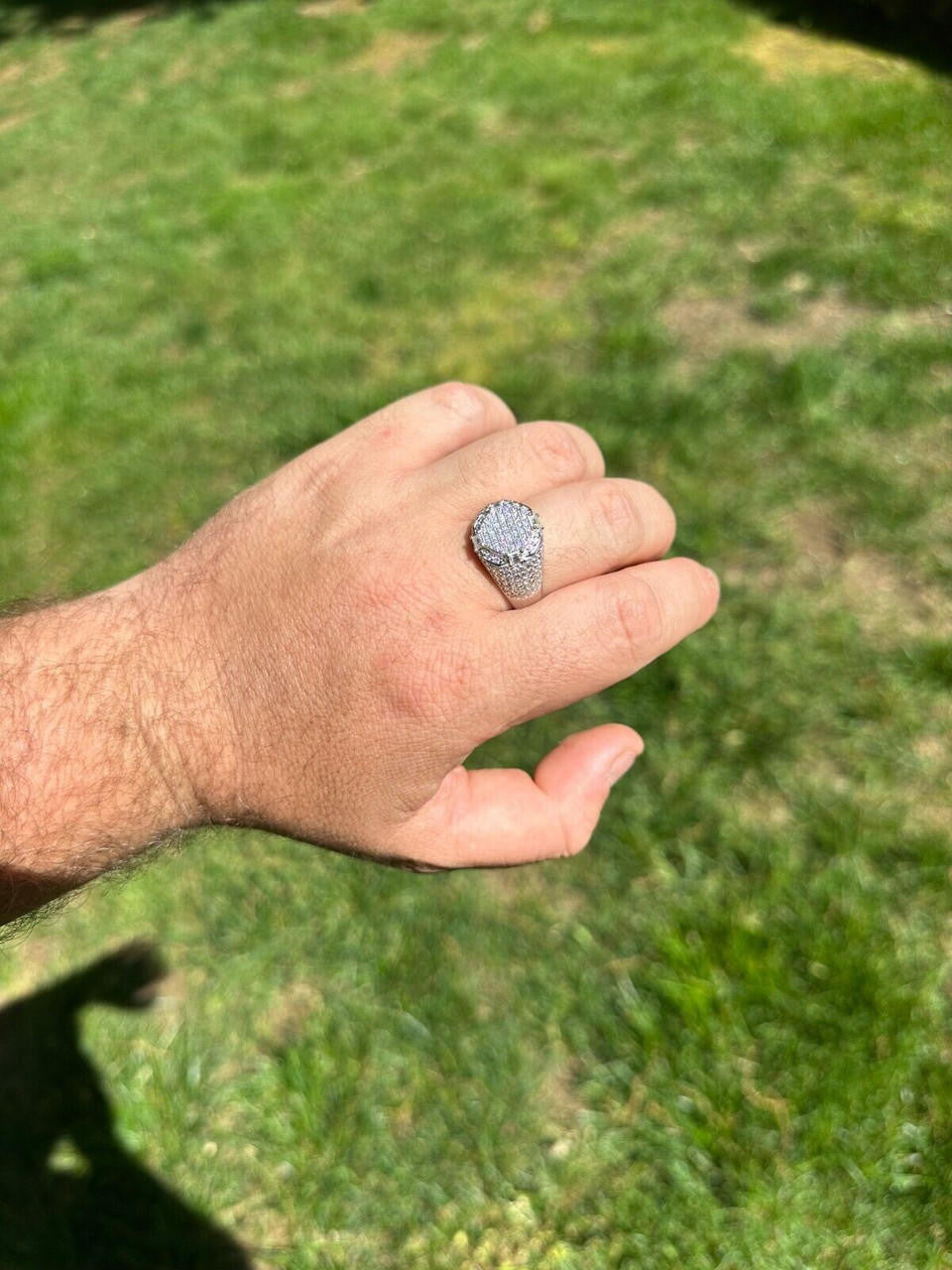 HarlemBling Men's Real Solid 925 Silver MOISSANITE Baguette Passes Tester Pinky RING Hip Hop