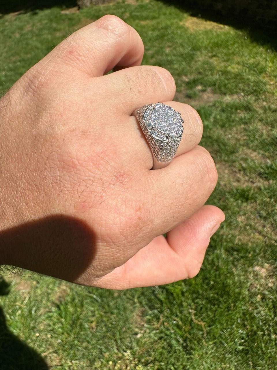 HarlemBling Men's Real Solid 925 Silver MOISSANITE Baguette Passes Tester Pinky RING Hip Hop