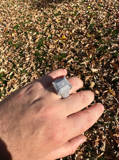 HarlemBling Men's Real Solid 925 Silver MOISSANITE Large 3D Rectangular Iced Hip Hop Ring