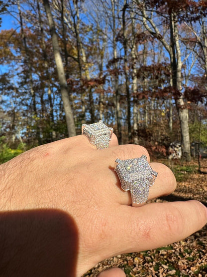 HarlemBling Men's Real Solid 925 Silver MOISSANITE Large 3D Rectangular Iced Hip Hop Ring