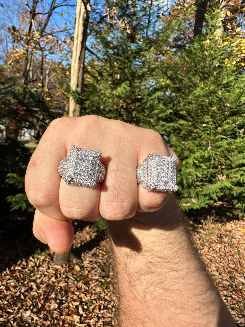 HarlemBling Men's Real Solid 925 Silver MOISSANITE Large 3D Rectangular Iced Hip Hop Ring