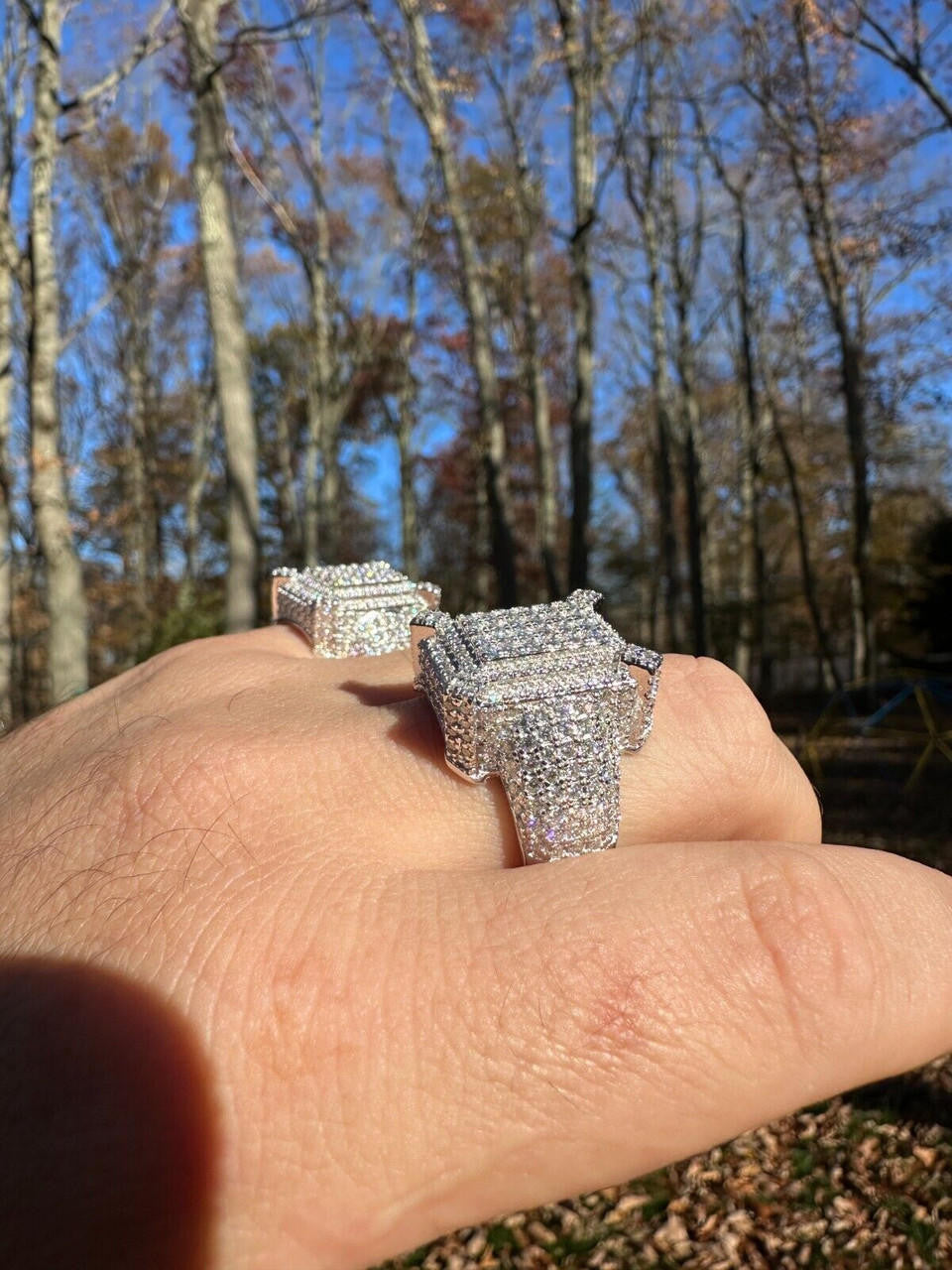 HarlemBling Men's Real Solid 925 Silver MOISSANITE Large 3D Rectangular Iced Hip Hop Ring