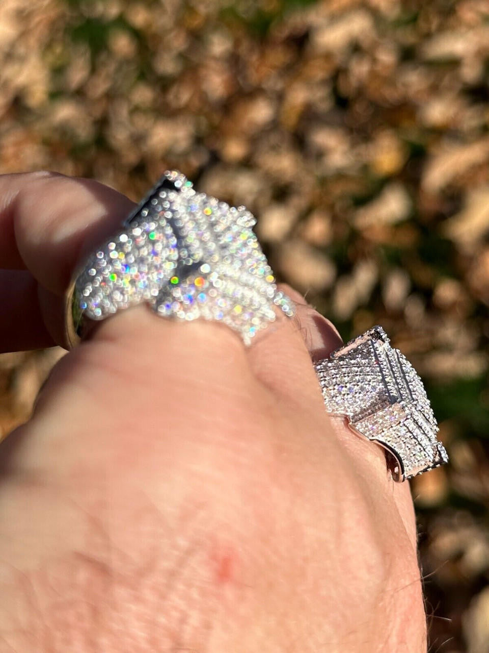 HarlemBling Men's Real Solid 925 Silver MOISSANITE Large 3D Rectangular Iced Hip Hop Ring