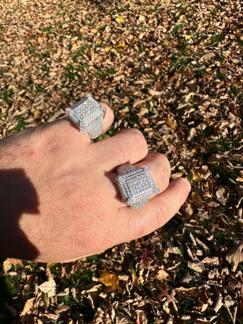 HarlemBling Men's Real Solid 925 Silver MOISSANITE Large 3D Rectangular Iced Hip Hop Ring