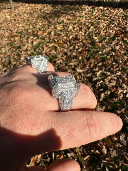 HarlemBling Men's Real Solid 925 Silver MOISSANITE Large 3D Rectangular Iced Hip Hop Ring