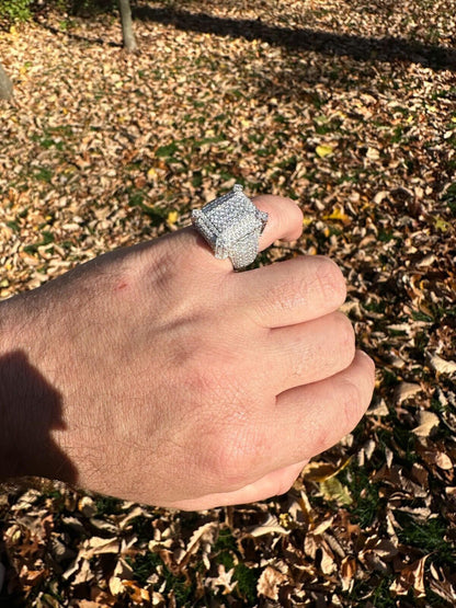 HarlemBling Men's Real Solid 925 Silver MOISSANITE Large 3D Rectangular Iced Hip Hop Ring