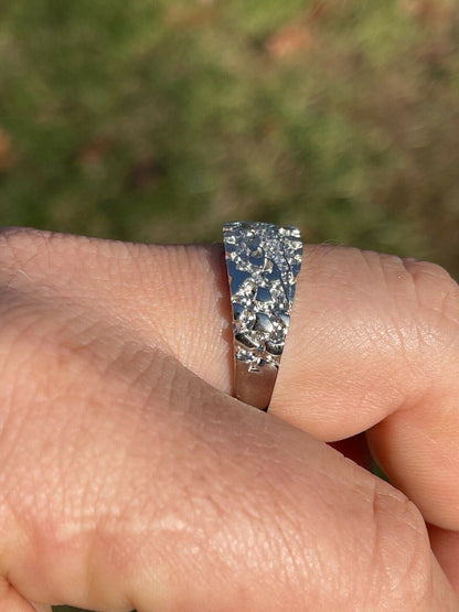 HarlemBling Mens REAL Solid 925 Silver Nugget Band Ring Iced Moissanite Pass Diamond Tester
