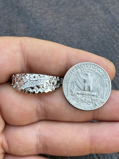 HarlemBling Mens REAL Solid 925 Silver Nugget Band Ring Iced Moissanite Pass Diamond Tester