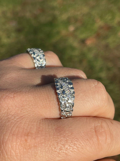 HarlemBling Mens REAL Solid 925 Silver Nugget Band Ring Iced Moissanite Pass Diamond Tester