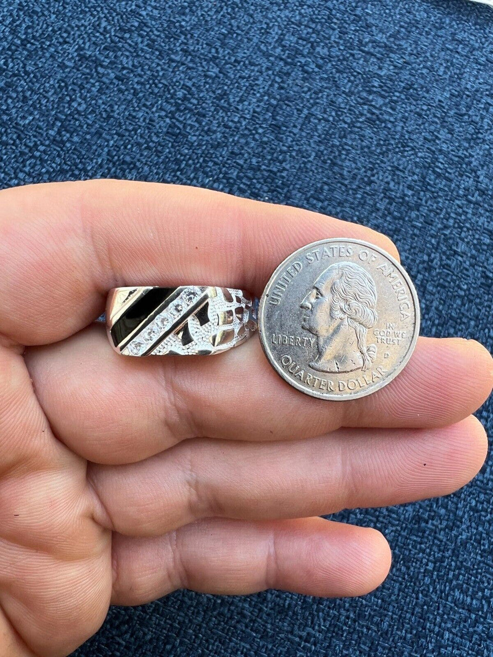 HarlemBling Mens Real Solid 925 Silver Nugget Black Onyx Iced Simulated Diamond Ring Hip Hop