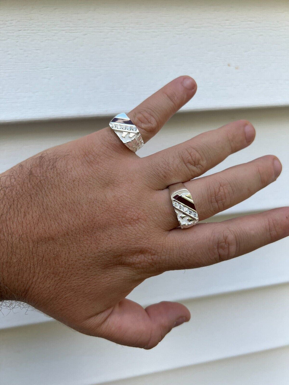 HarlemBling Mens Real Solid 925 Silver Nugget Red Ruby Iced Simulated Diamond Ring Hip Hop