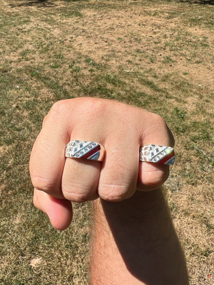 HarlemBling Mens Real Solid 925 Silver Nugget Red Ruby Iced Simulated Diamond Ring Hip Hop