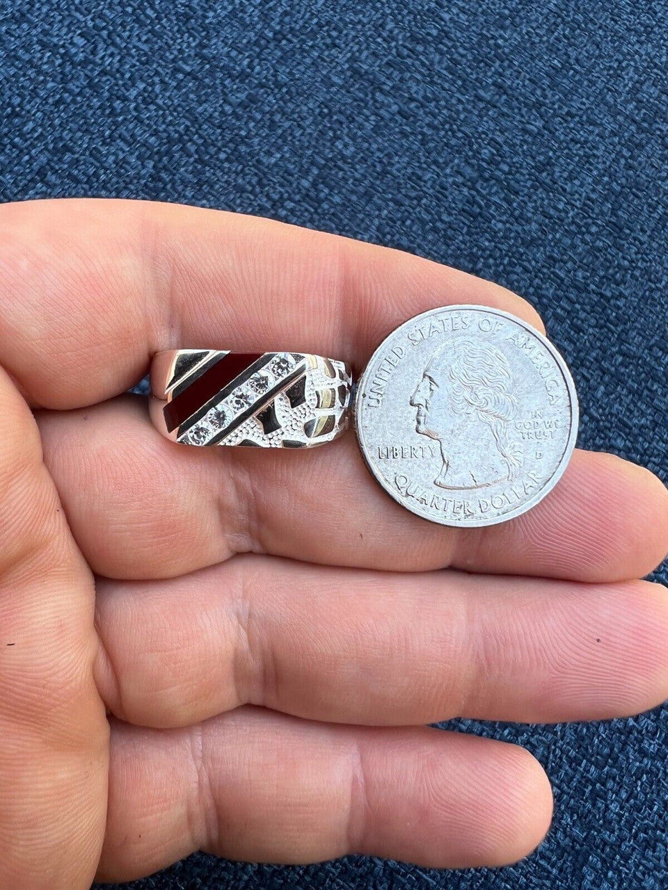 HarlemBling Mens Real Solid 925 Silver Nugget Red Ruby Iced Simulated Diamond Ring Hip Hop