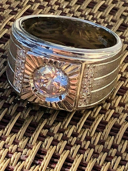 HarlemBling Mens REAL Solid 925 Silver Solitaire Ring W Man Made Diamonds Pinky Sizes 7-13