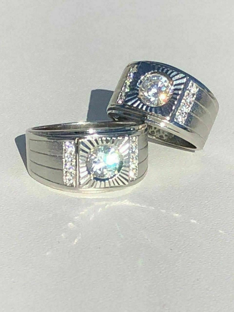 HarlemBling Mens REAL Solid 925 Silver Solitaire Ring W Man Made Diamonds Pinky Sizes 7-13