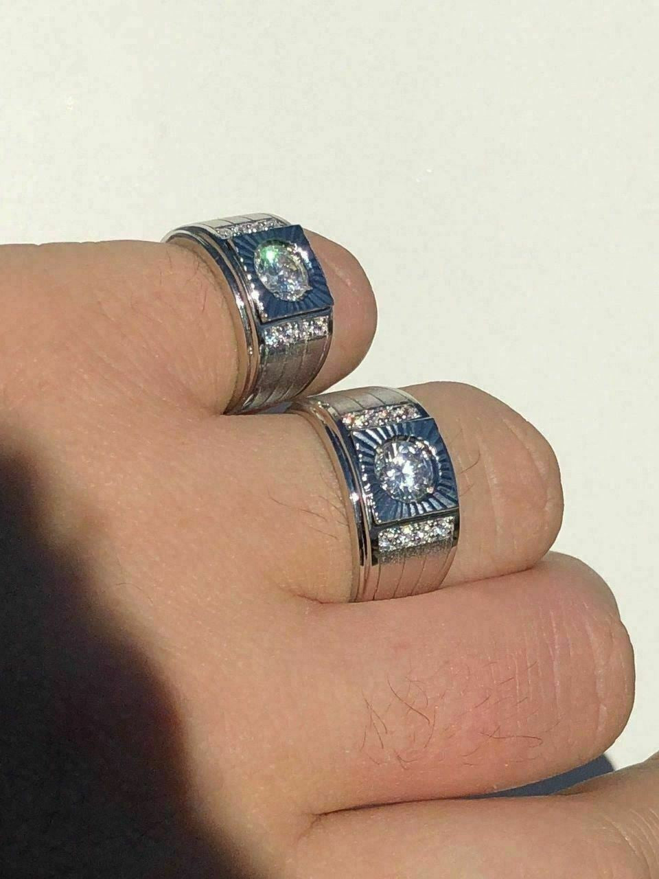 HarlemBling Mens REAL Solid 925 Silver Solitaire Ring W Man Made Diamonds Pinky Sizes 7-13