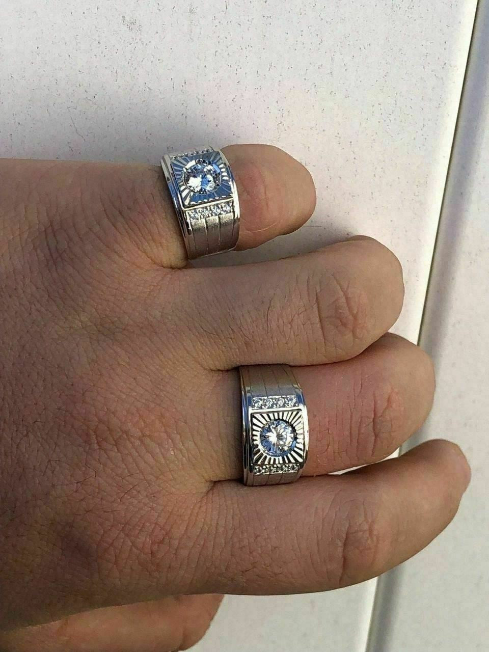 HarlemBling Mens REAL Solid 925 Silver Solitaire Ring W Man Made Diamonds Pinky Sizes 7-13