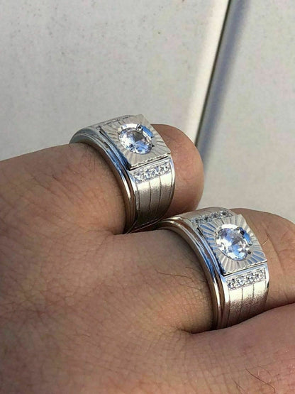 HarlemBling Mens REAL Solid 925 Silver Solitaire Ring W Man Made Diamonds Pinky Sizes 7-13