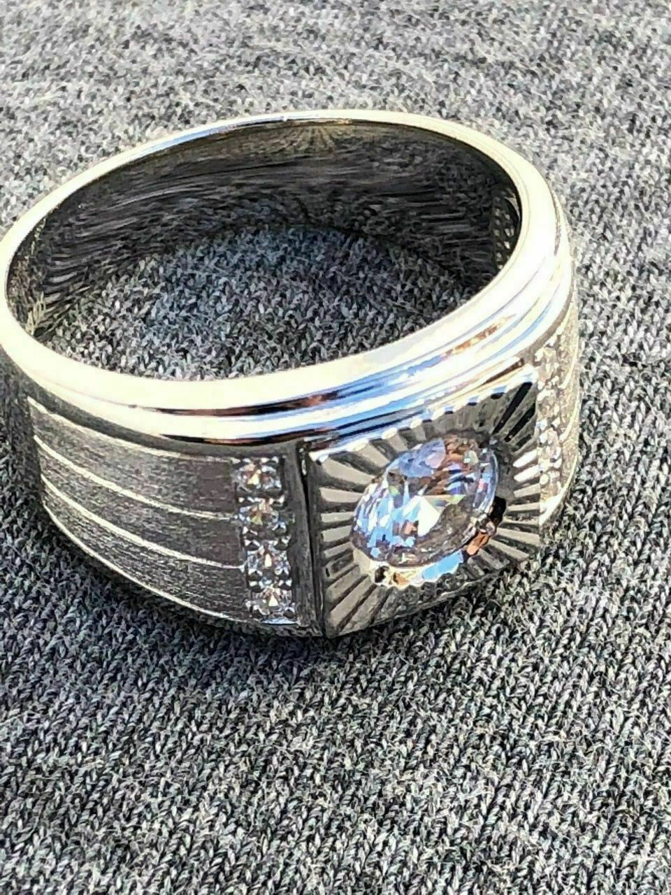 HarlemBling Mens REAL Solid 925 Silver Solitaire Ring W Man Made Diamonds Pinky Sizes 7-13
