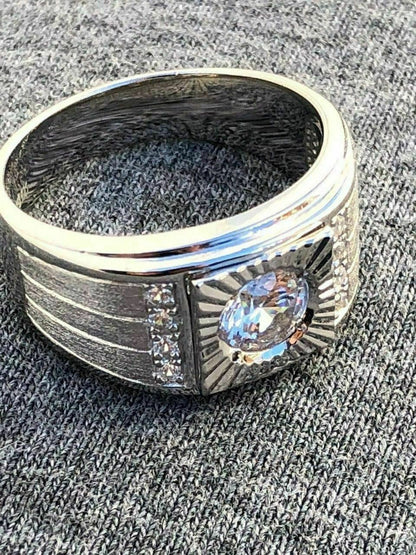 HarlemBling Mens REAL Solid 925 Silver Solitaire Ring W Man Made Diamonds Pinky Sizes 7-13
