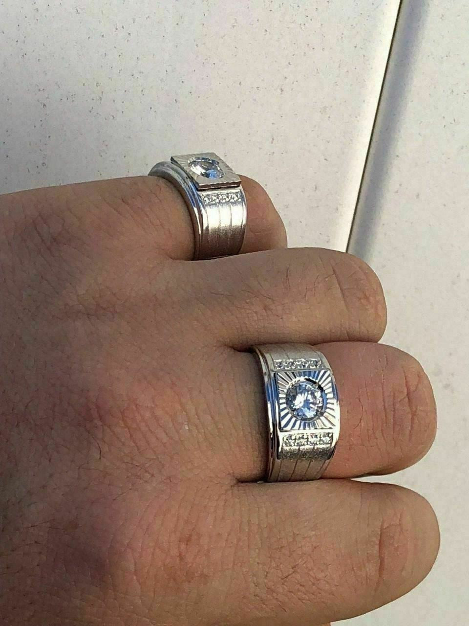 HarlemBling Mens REAL Solid 925 Silver Solitaire Ring W Man Made Diamonds Pinky Sizes 7-13