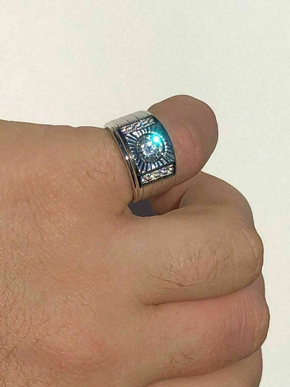 HarlemBling Mens REAL Solid 925 Silver Solitaire Ring W Man Made Diamonds Pinky Sizes 7-13