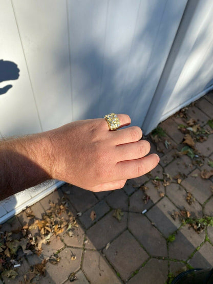 HarlemBling Mens REAL Solid 925 Sterling Silver - 14k Gold Finish Diamond Nugget Ring 7-13