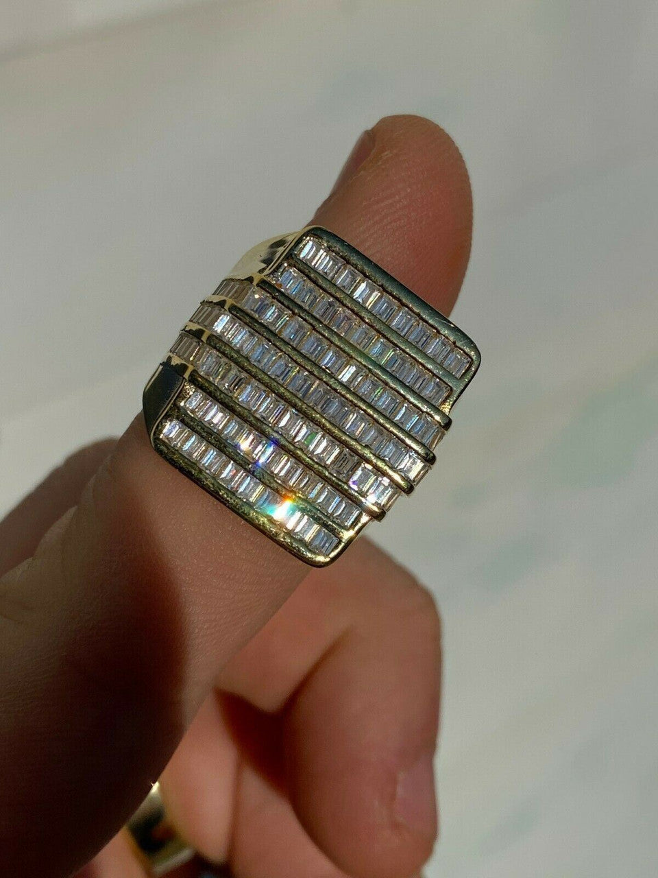 HarlemBling Mens REAL Solid 925 Sterling Silver 14k Gold Finish Iced Baguette CZ HipHop Ring