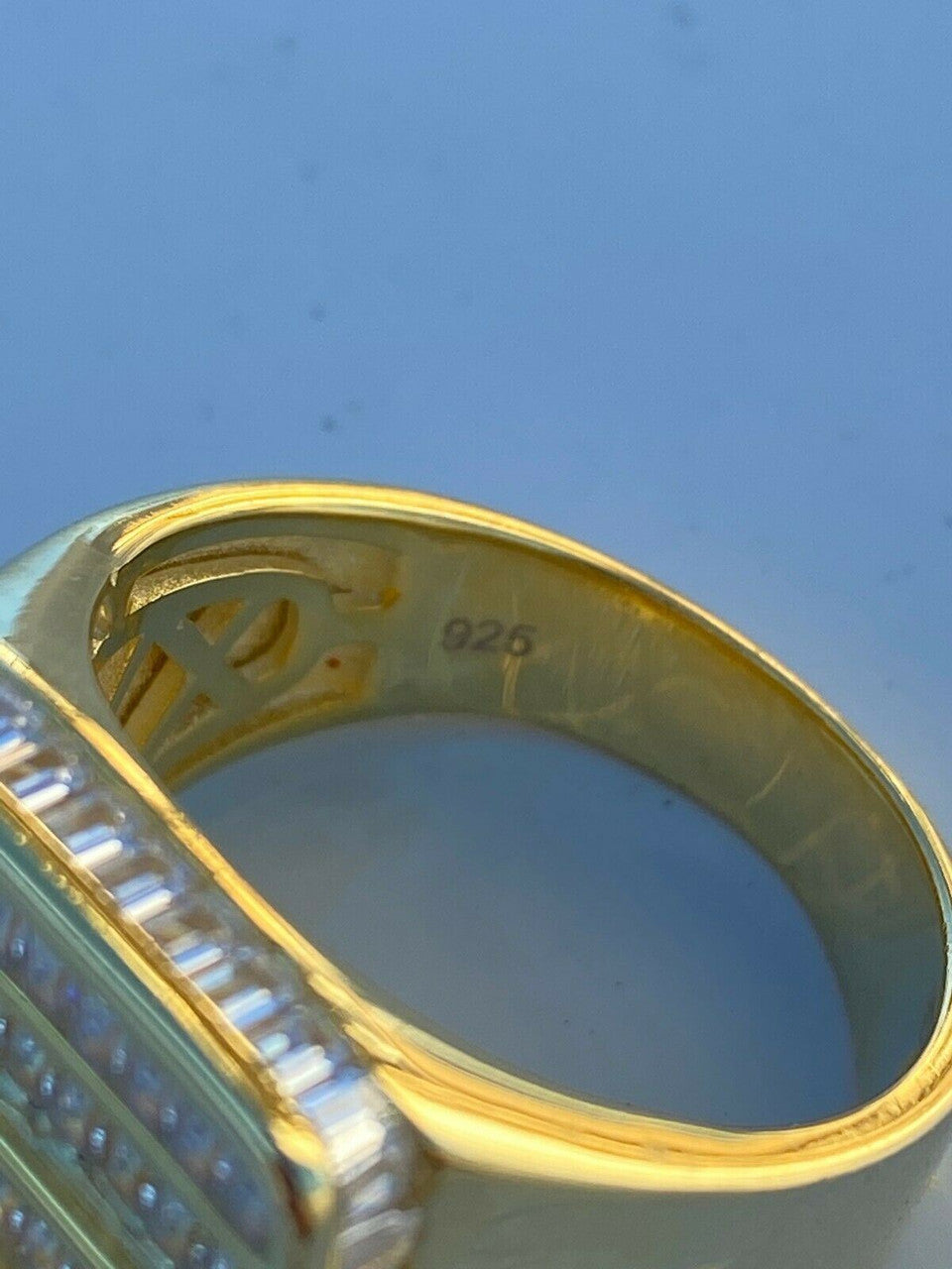 HarlemBling Mens REAL Solid 925 Sterling Silver 14k Gold Finish Iced Baguette CZ HipHop Ring