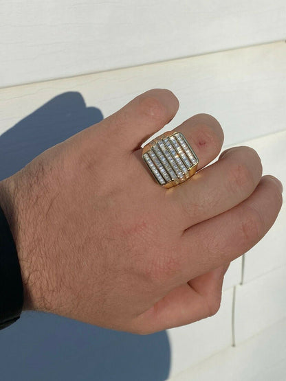 HarlemBling Mens REAL Solid 925 Sterling Silver 14k Gold Finish Iced Baguette CZ HipHop Ring